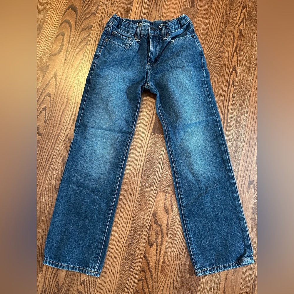 Gap kids original jeans with medium blue wash & front faded design cinch waist